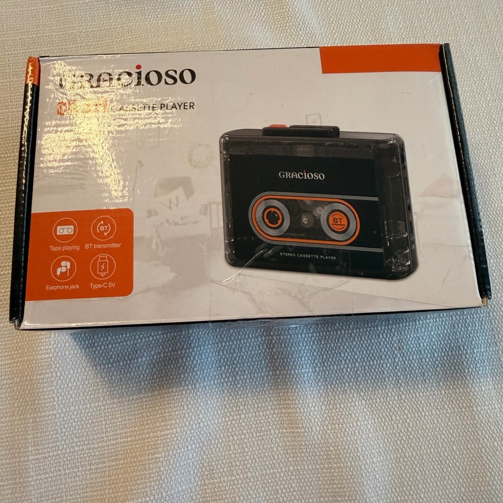 Black and Orange Portable Cassette Player with Bluetooth